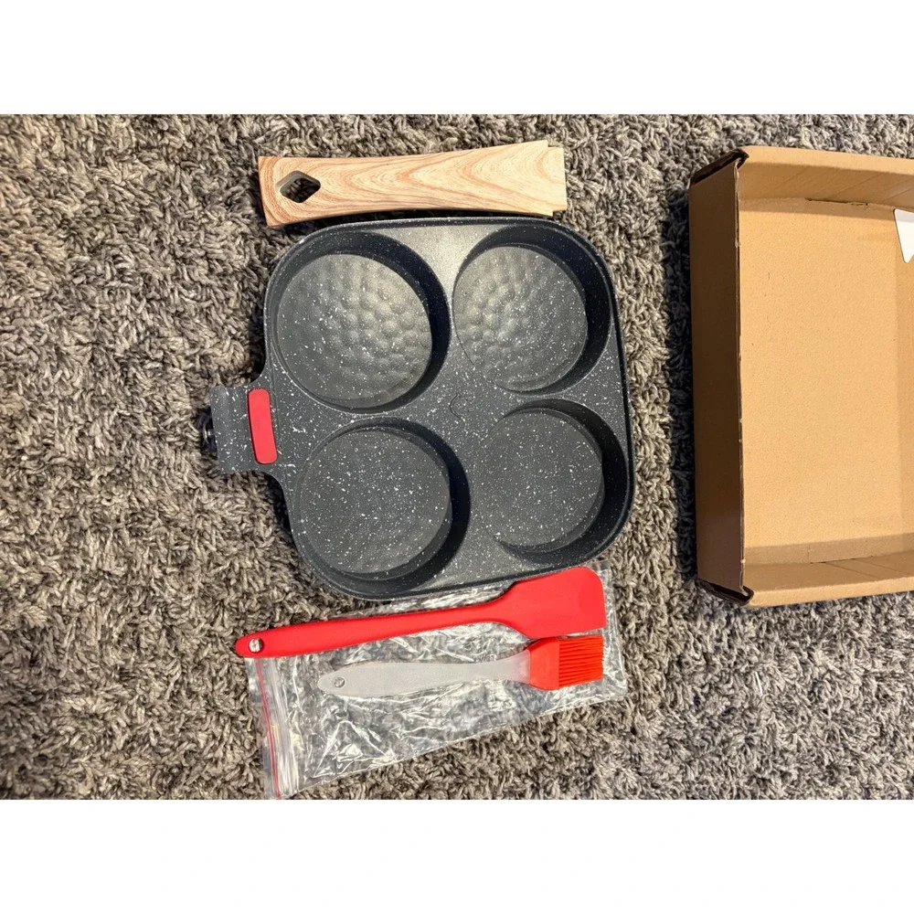 Nonstick 4 Cup Egg Frying Pan Granite Coating Pancake Maker with Spatula Set